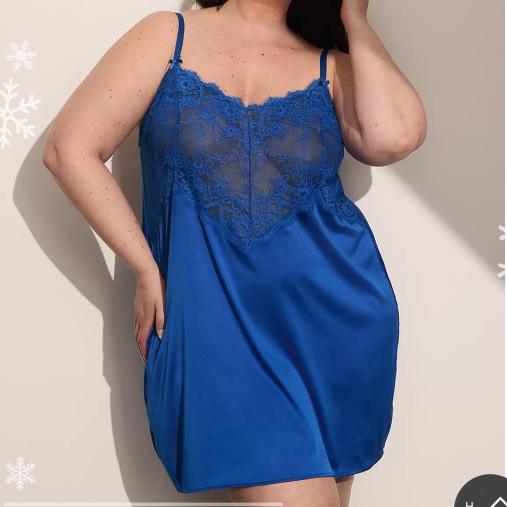 Cacique Royal Blue Lace Satin Chemise